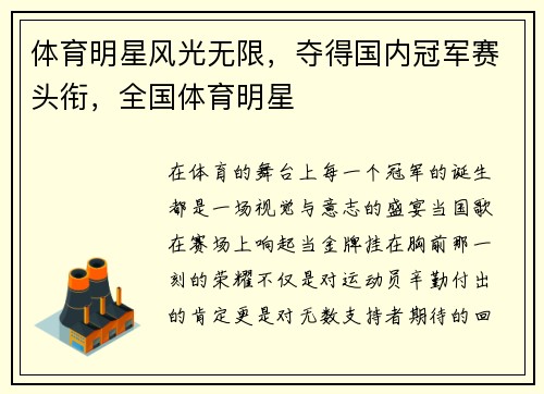 体育明星风光无限，夺得国内冠军赛头衔，全国体育明星