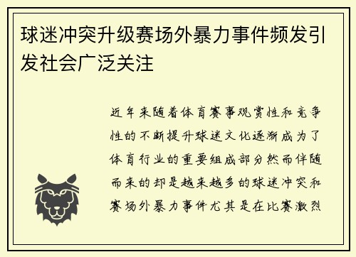 球迷冲突升级赛场外暴力事件频发引发社会广泛关注