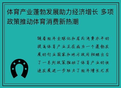 体育产业蓬勃发展助力经济增长 多项政策推动体育消费新热潮